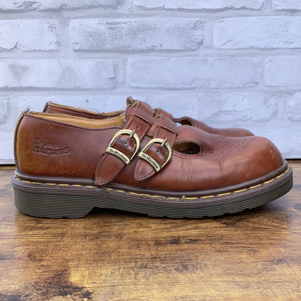 Dr. Martens Brown Leather Mary Jane Platform Shoe